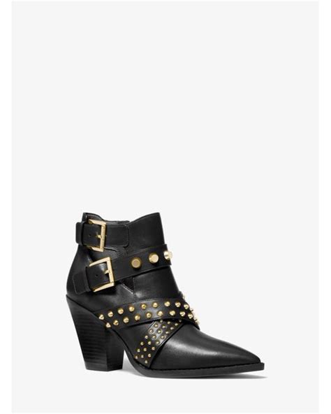 Michael Kors Dover Astor Stud Leather Ankle Boot In Black